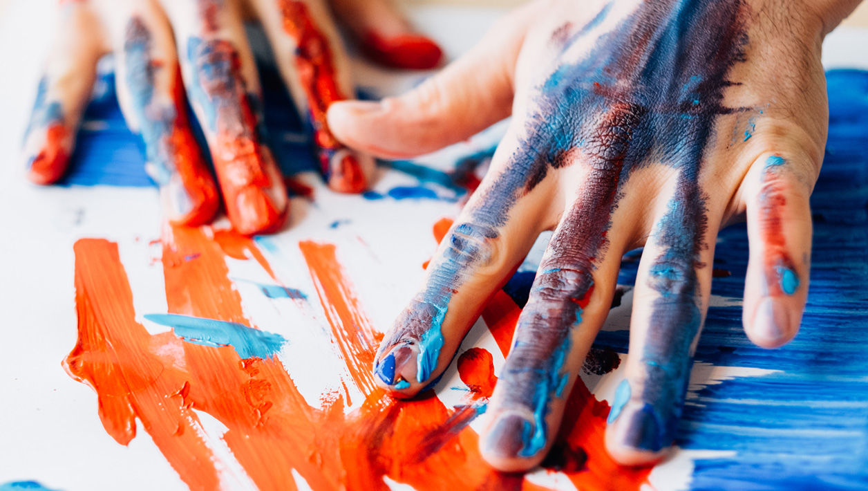 Art therapy hobby hands paint relaxation technique